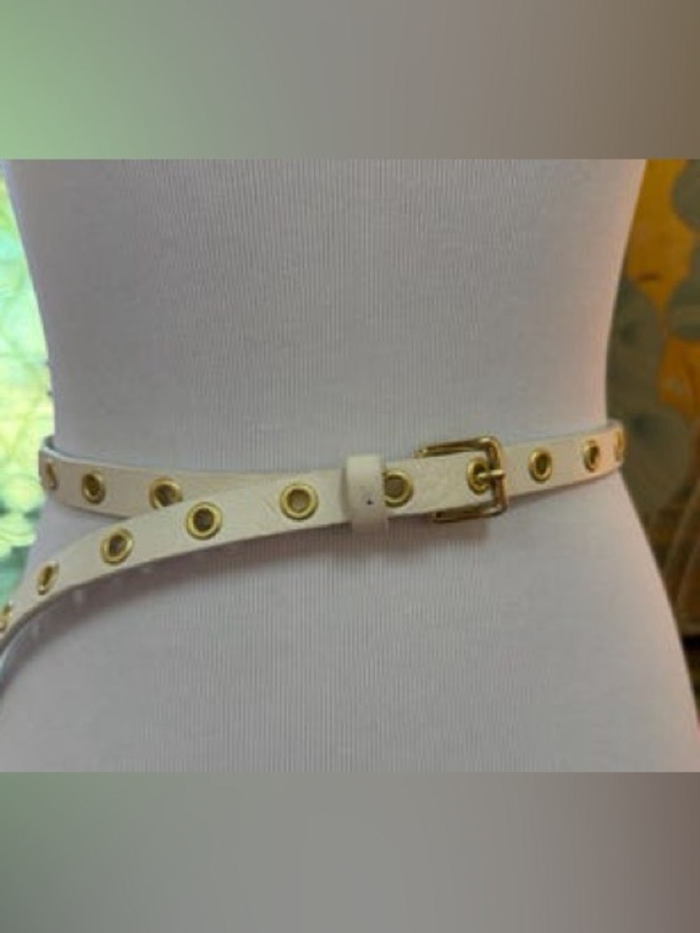 J.Crew white leather skinny belt with gold grommet eyelets
